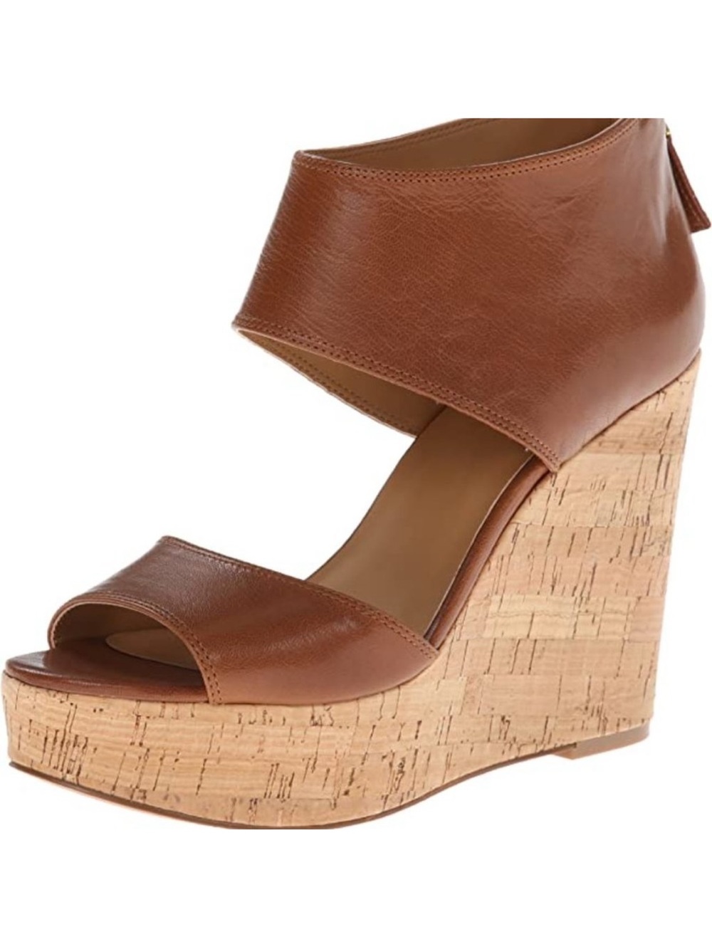 Nine West Caswell Leather Peep Toe Wedge Sandal size 10
